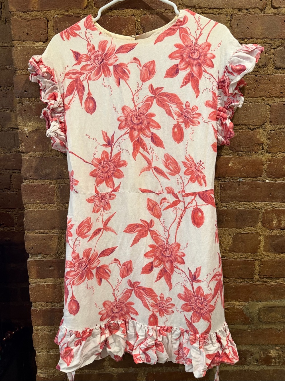 H&M White Dress with Pink Floral Print and Ruffle Details